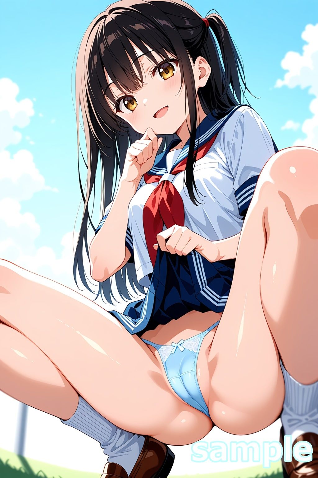 おパンツ拝見イラスト集 〜セーラー服女子校生・しゃがみパンチラ編〜 - サンプル画像 10