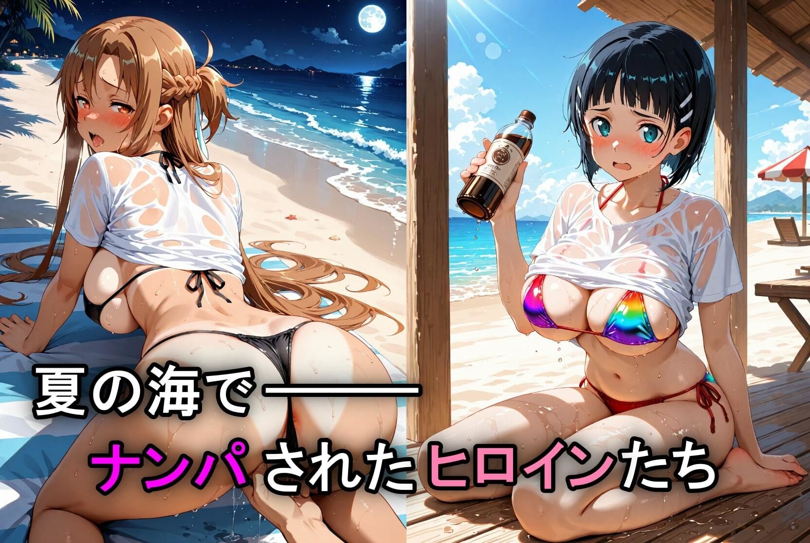 人気ヒロイン2人を海でナンパしてSEX漬けにした物語 【アス◯・桐ヶ◯直葉 編】 - サンプル画像 1