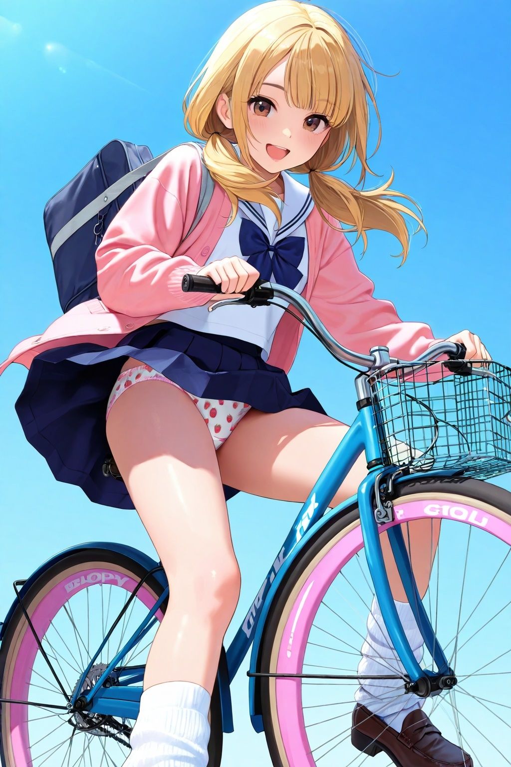 ルーズソックスJKの自転車パンチラ - サンプル画像 1
