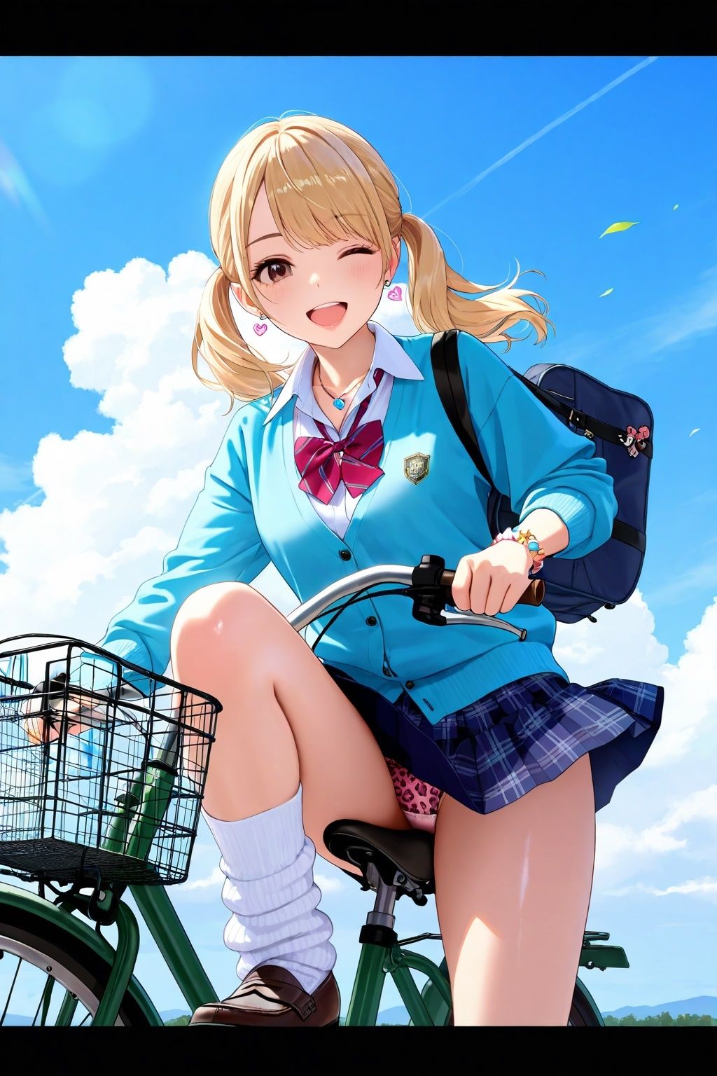 ルーズソックスJKの自転車パンチラ - サンプル画像 3