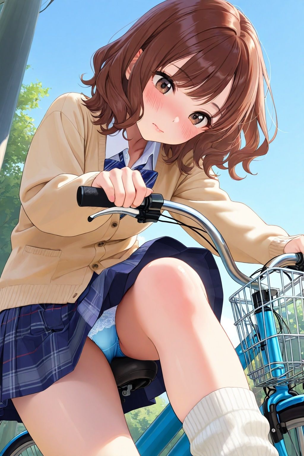 ルーズソックスJKの自転車パンチラ - サンプル画像 5