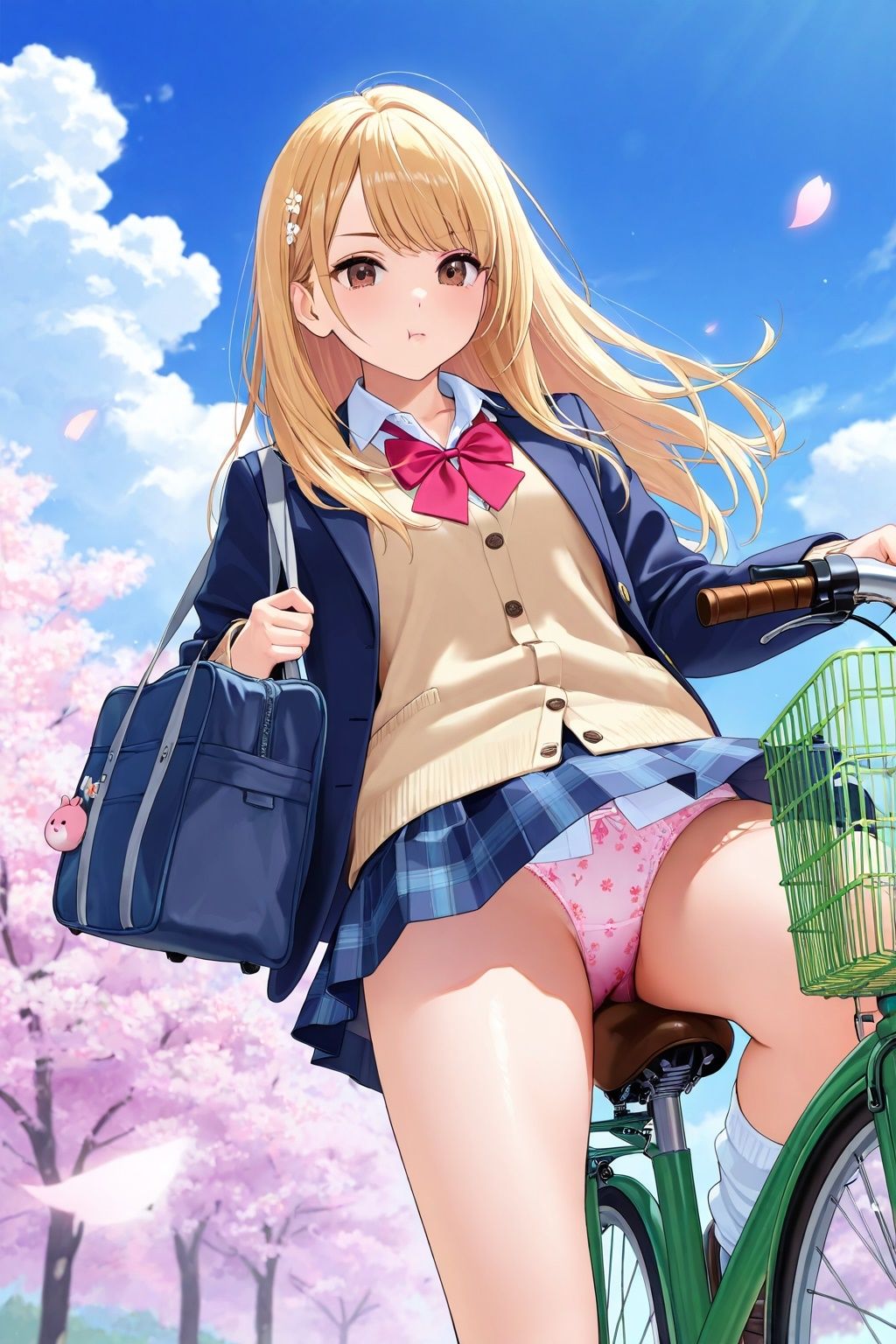 ルーズソックスJKの自転車パンチラ - サンプル画像 7