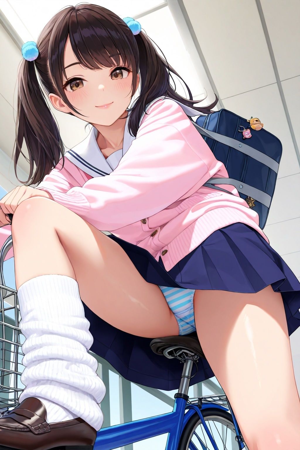 ルーズソックスJKの自転車パンチラ - サンプル画像 9