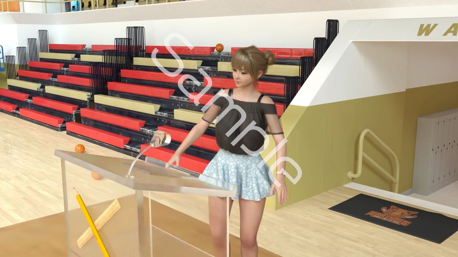 【●100▲100】ドスケベ放送部員男子複数名による、廻里生徒会長の演説時真下のピンホールカメラからの逆さ撮り盗撮動画ライブ鑑賞の様子（Vol.006:私服演説で盗撮されたフルバックパンティ） - サンプル画像 2