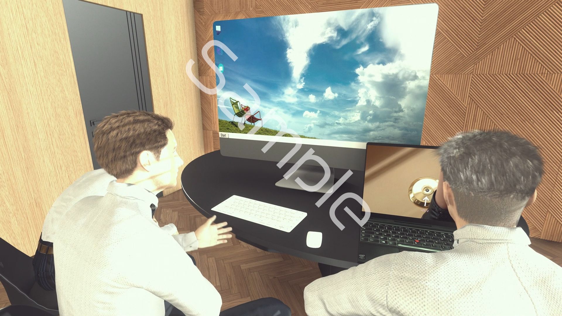 【●100▲100】ドスケベ放送部員男子複数名による、廻里生徒会長の演説時真下のピンホールカメラからの逆さ撮り盗撮動画ライブ鑑賞の様子（Vol.006:私服演説で盗撮されたフルバックパンティ） - サンプル画像 7