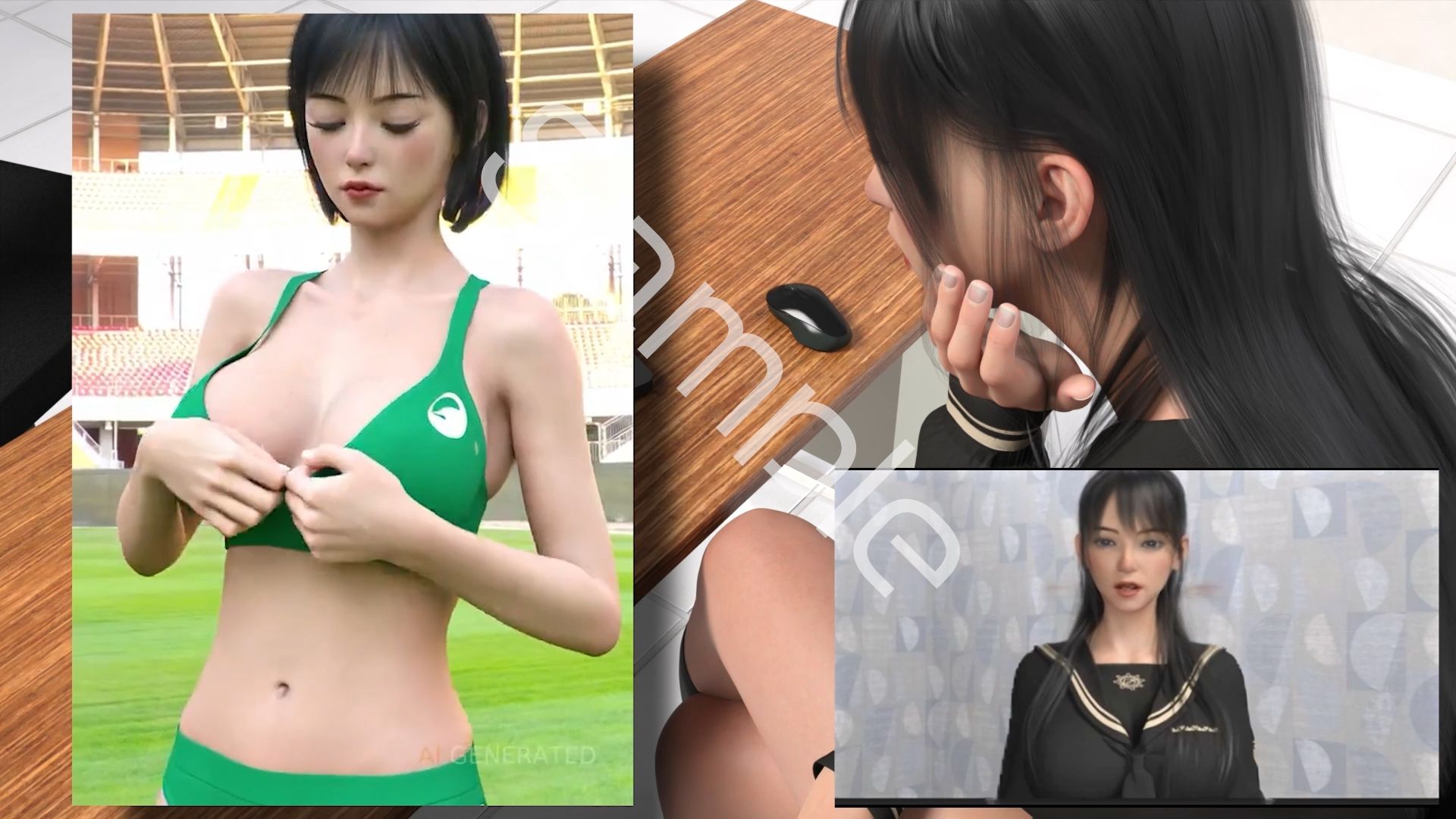 【△100●100】学業成績学年一位の二階堂沙耶・県警からの事情聴取で、自らの盗撮被害動画の確認を強いられる:DeepNude_001『沙耶のAIディープフェイク・勝手に陸上女子コスを着せられアイコラされておっぱいポロリ動画を生成される』 - サンプル画像 3