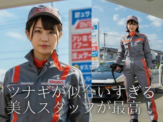 ガソリンスタンドで働く美女 - サンプル画像 1