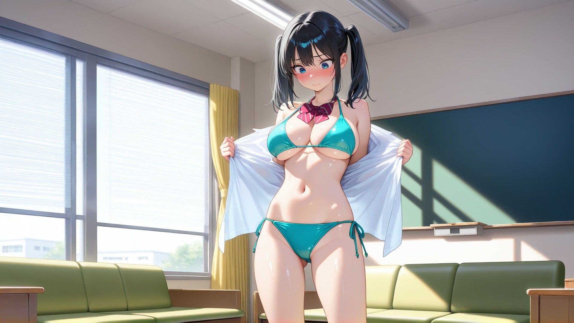 性春学園 えっちな黒髪ツインテール - サンプル画像 1