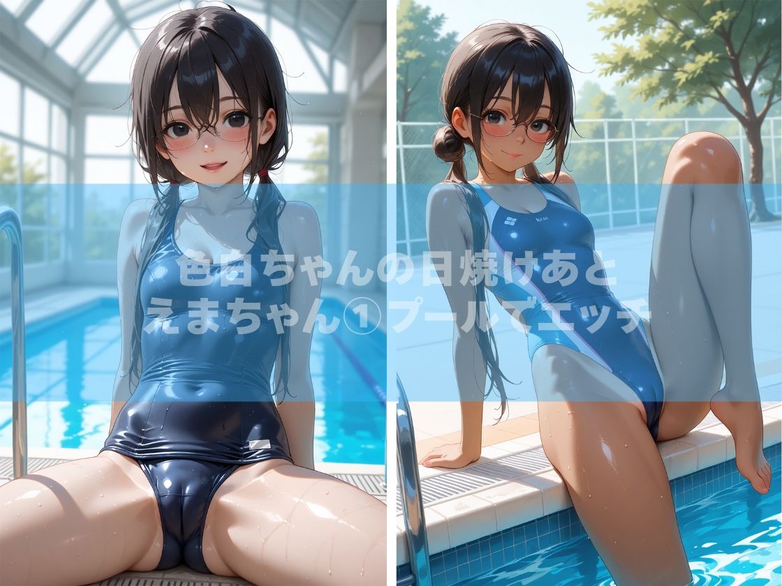 色白ちゃんの日焼けあと。えまちゃん 1プールでエッチ・すじまん・青姦・放尿 - サンプル画像 1