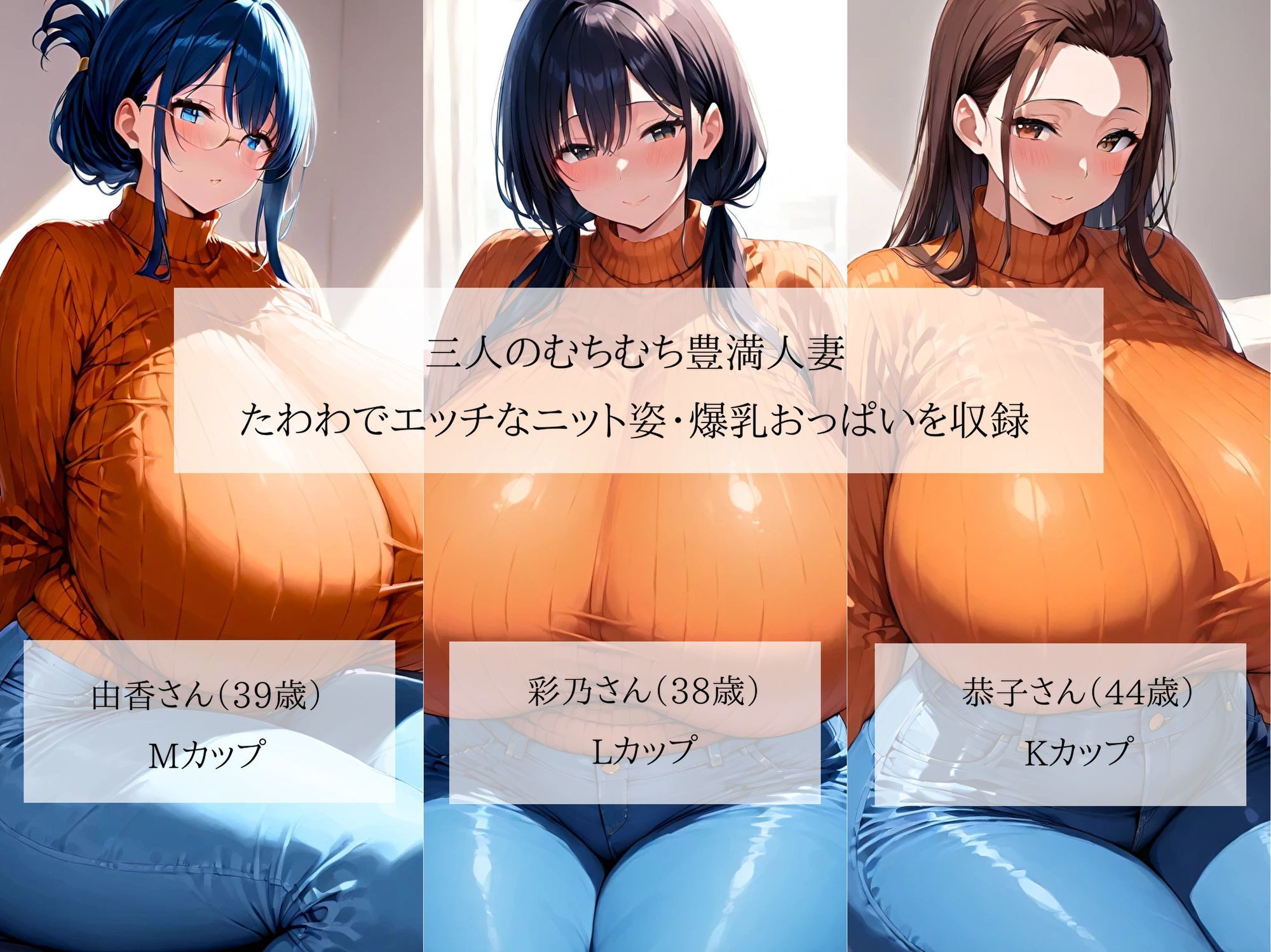 むちむちニット×ジーンズ姿の着衣爆乳人妻がたくし上げてデカブラとおっぱい見せてくれました - サンプル画像 1