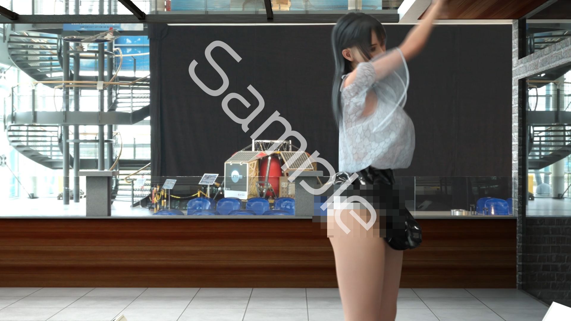 女子アナになった二階堂沙耶・早朝のニュース番組の冒頭でミニスカートでダンスすることを業務命令で強要される:Vol.003『ただの話題作りとのことで電源OFF（のはず）のカメラが4台、ローアングルから彼女のスカート内を覗き込むように設置されている:PV03_純白フルバックパンティで扇風機風チラ』 - サンプル画像 4