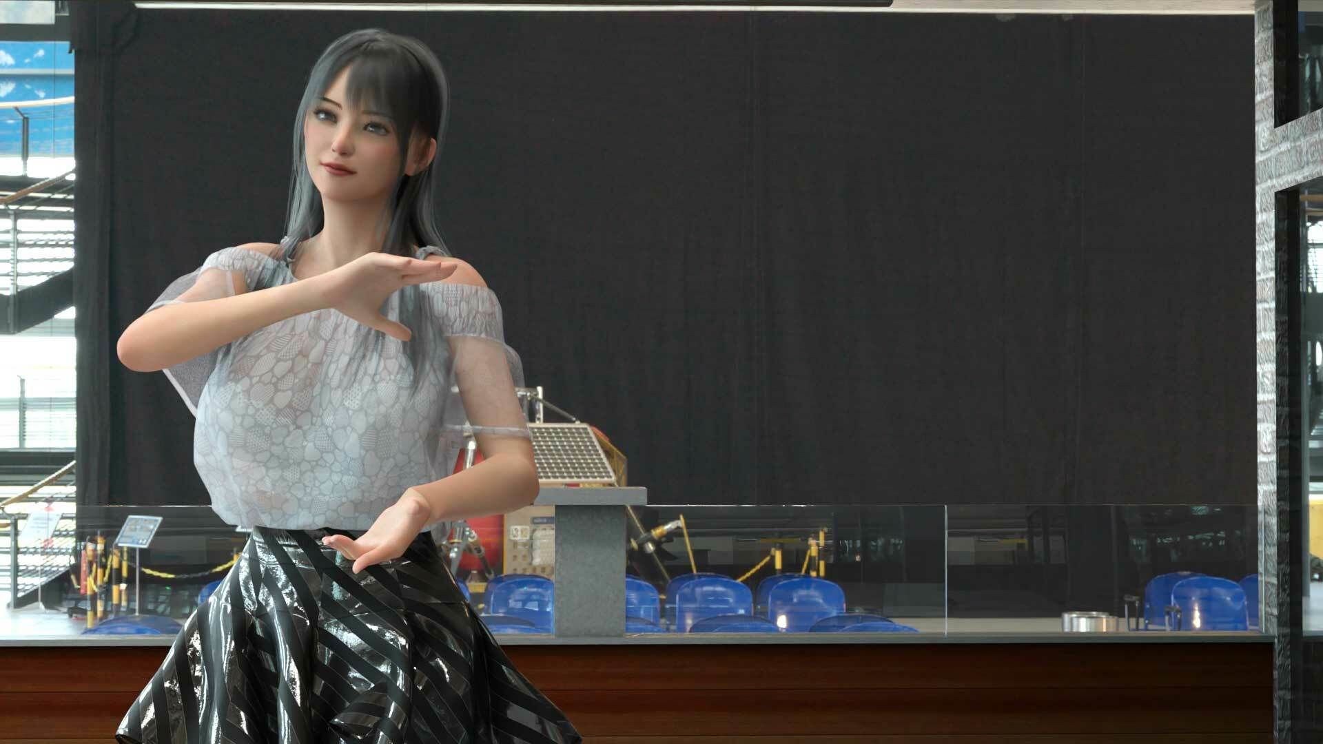 女子アナになった二階堂沙耶・早朝のニュース番組の冒頭でミニスカートでダンスすることを業務命令で強要される:Vol.003『ただの話題作りとのことで電源OFF（のはず）のカメラが4台、ローアングルから彼女のスカート内を覗き込むように設置されている:PV03_純白フルバックパンティで扇風機風チラ』 - サンプル画像 7