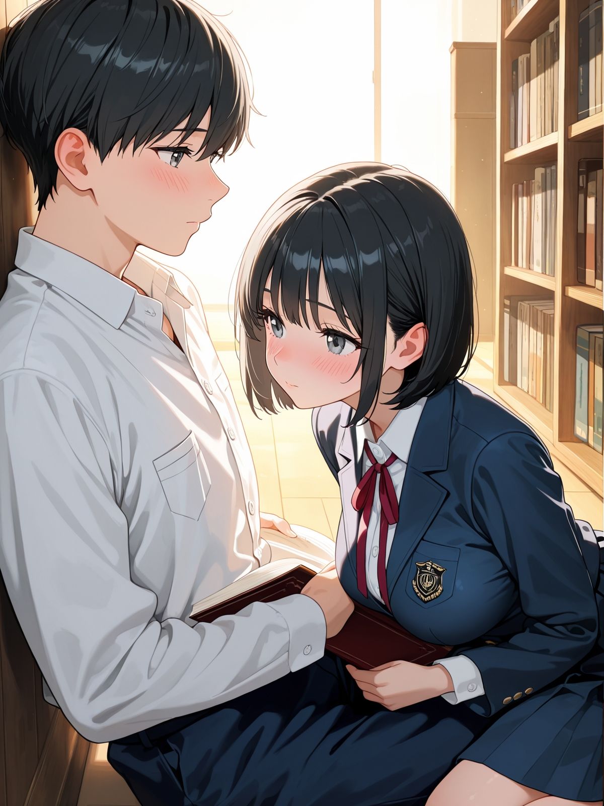 【AI学園喜ばれ部】部長と図書室でHして中だししたら喜ばれた - サンプル画像 2