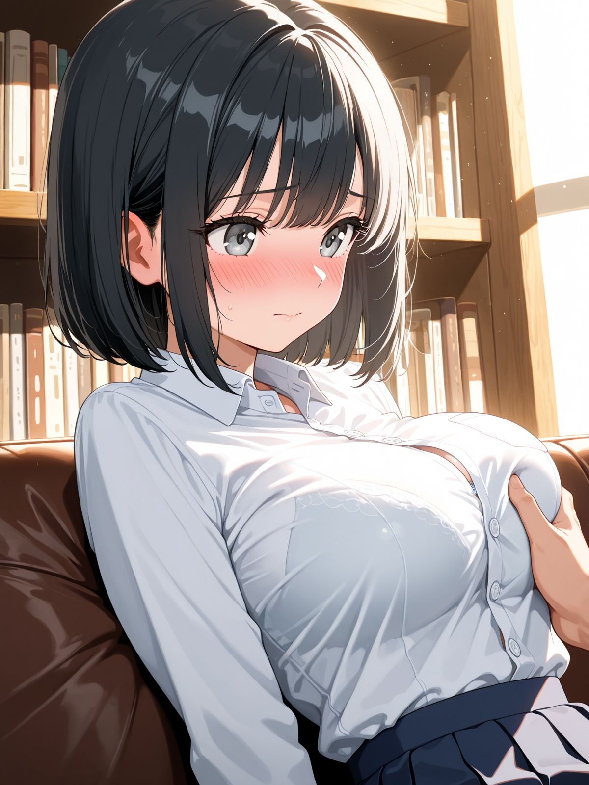 【AI学園喜ばれ部】部長と図書室でHして中だししたら喜ばれた - サンプル画像 3