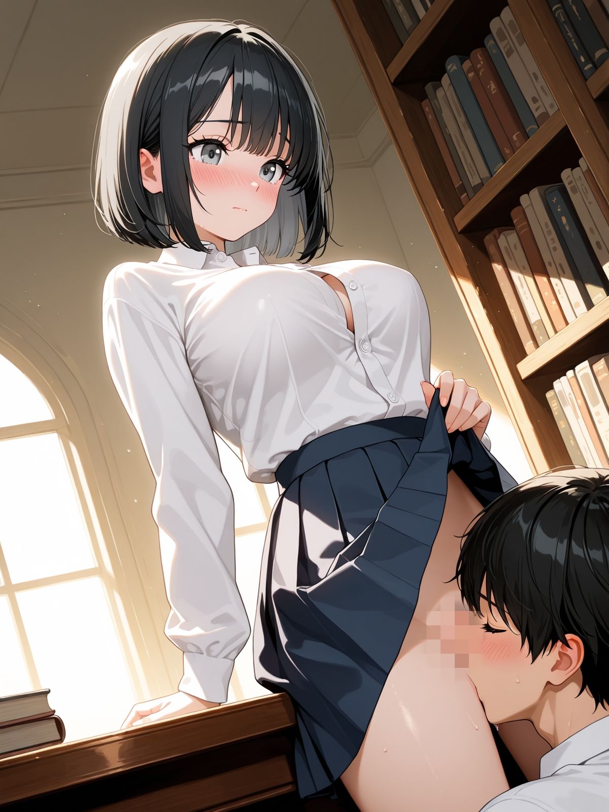 【AI学園喜ばれ部】部長と図書室でHして中だししたら喜ばれた - サンプル画像 8