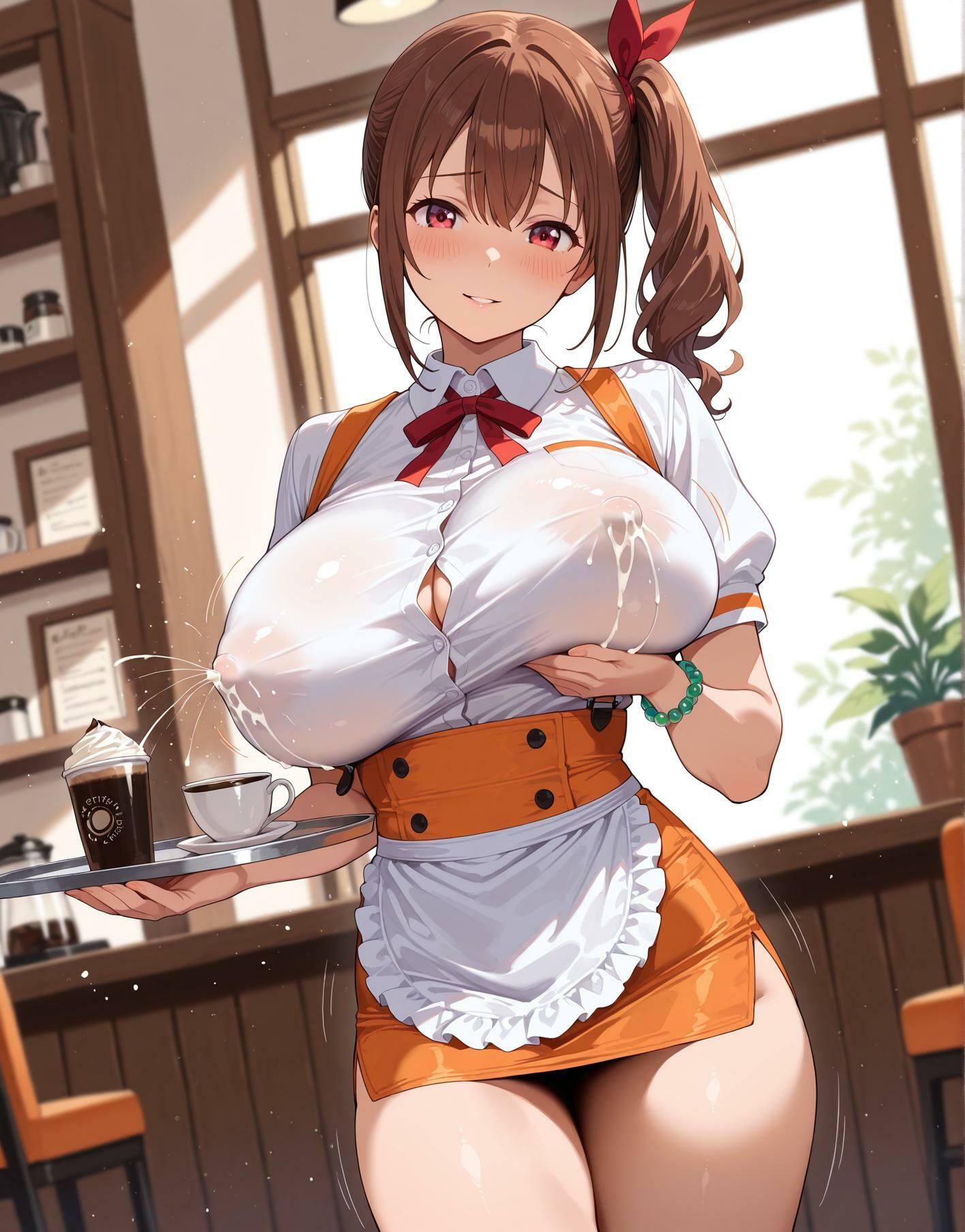 たわわなグラドルのムフフなカフェバイト - サンプル画像 1