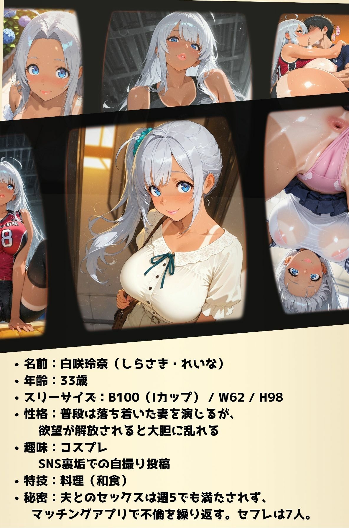 尻×ローアングル。夫と週5でも欲求不満。趣味のスポーツサークルで特別濃厚特訓（銀髪日焼け美女 玲奈） - サンプル画像 1