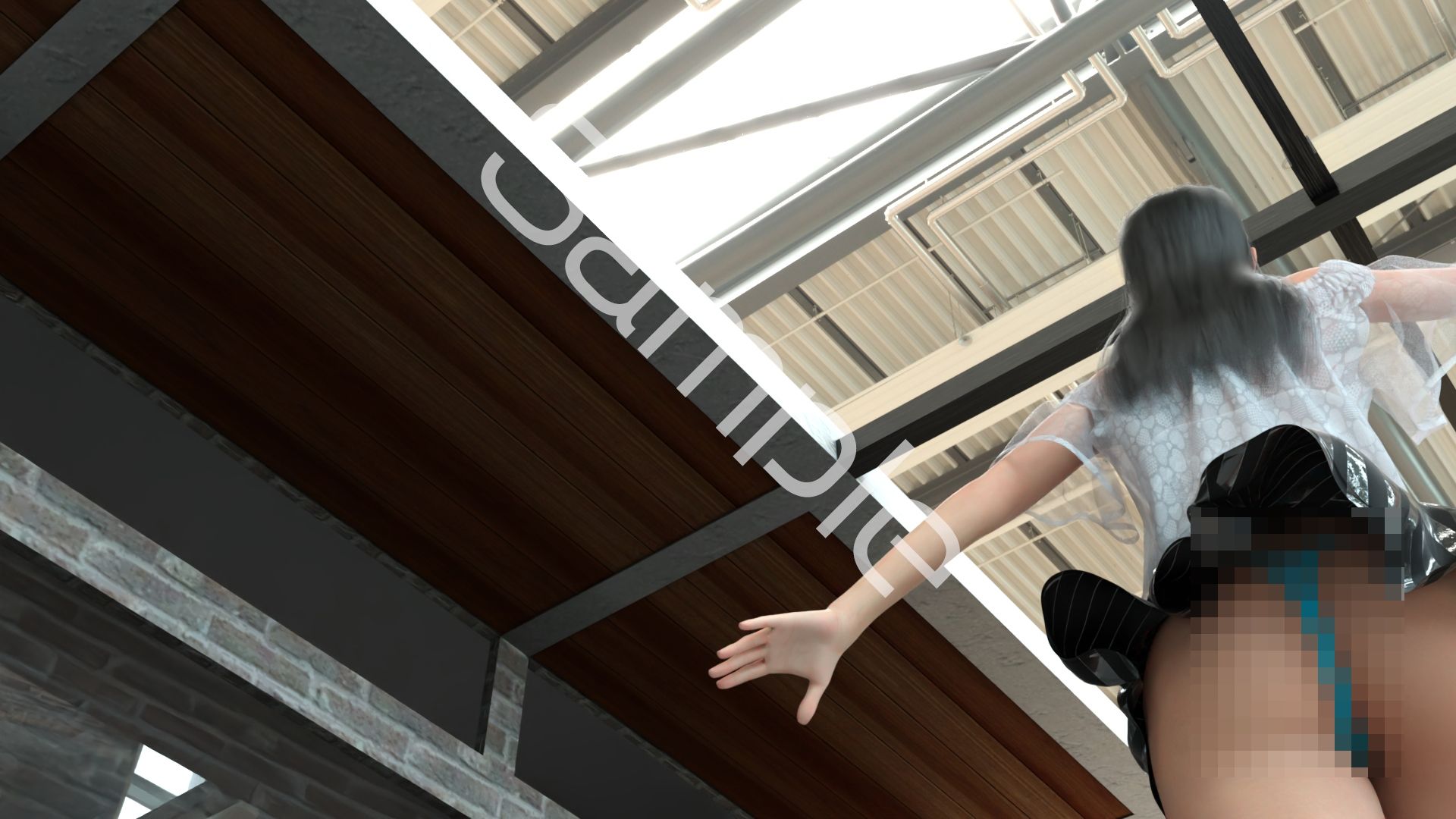 女子アナになった二階堂沙耶・早朝のニュース番組の冒頭でミニスカートでダンスすることを業務命令で強要される:Vol.004『ただの話題作りとのことで電源OFF（のはず）のカメラが4台、ローアングルから彼女のスカート内を覗き込むように設置されている:PV04_水色T-バックパンティで扇風機風チラ』 - サンプル画像 6