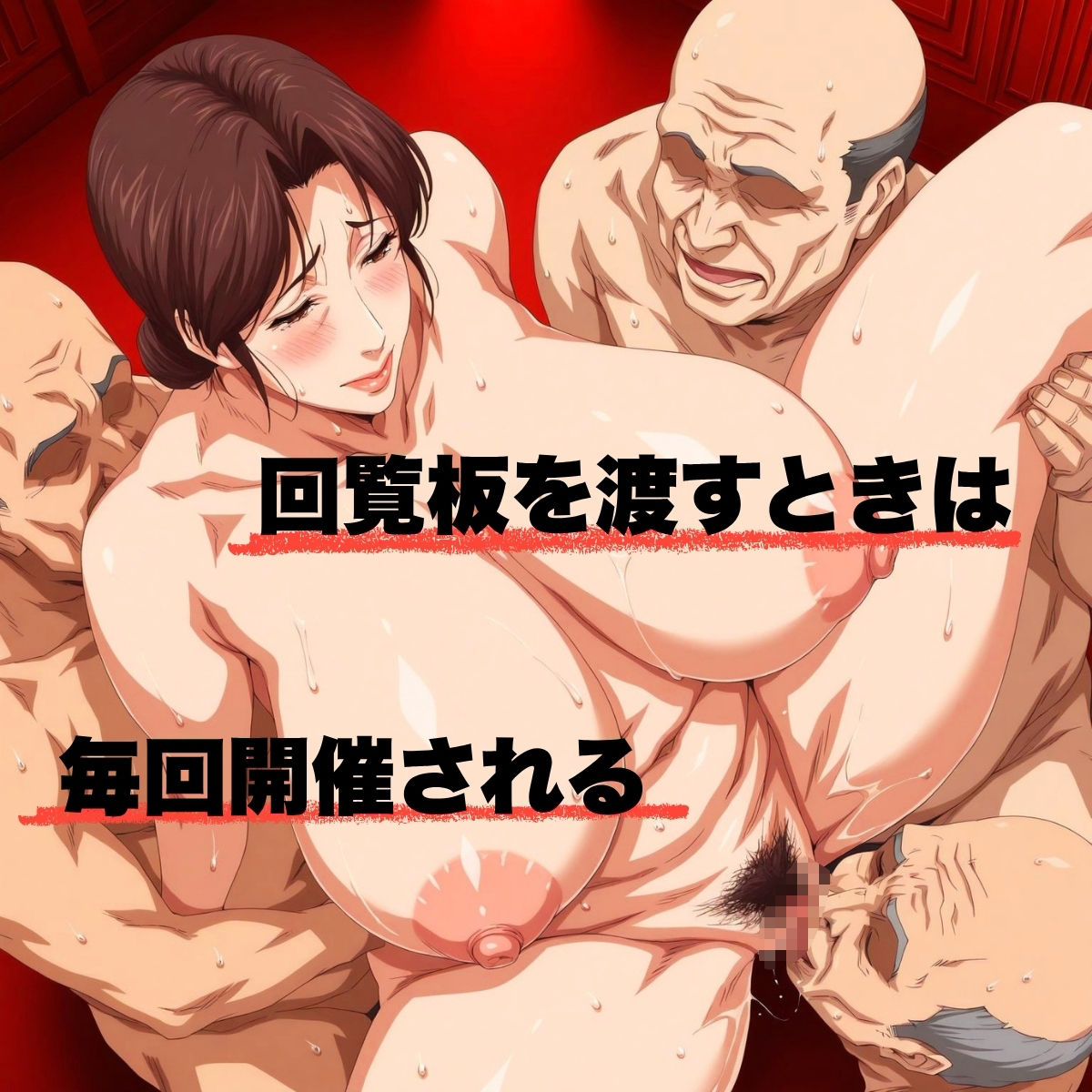 人妻回乱板  【回覧板を渡す日に人妻と近所のおじさんたちとの乱交が開催されていた！】 - サンプル画像 5