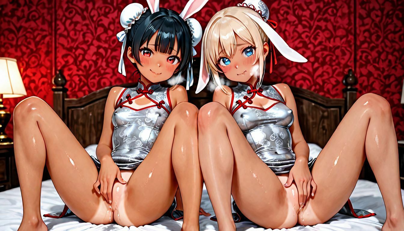 日焼け跡の眩しいうさ耳美少女な義妹と従妹がチャイナドレスで挑発してくる件 - サンプル画像 7