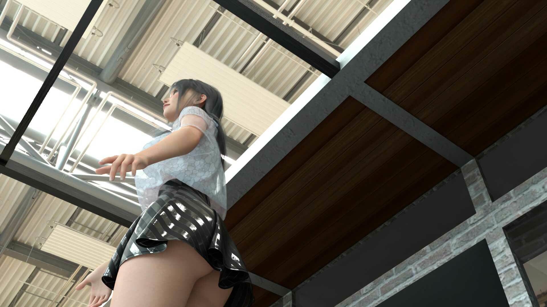 女子アナになった二階堂沙耶・早朝のニュース番組の冒頭でミニスカートでダンスすることを業務命令で強要される:Vol.005『ただの話題作りとのことで電源OFF（のはず）のカメラが4台、ローアングルから彼女のスカート内を覗き込むように設置されている:PV06_黒地ピンク水玉フルバックパンティで扇風機風チラ』 - サンプル画像 6