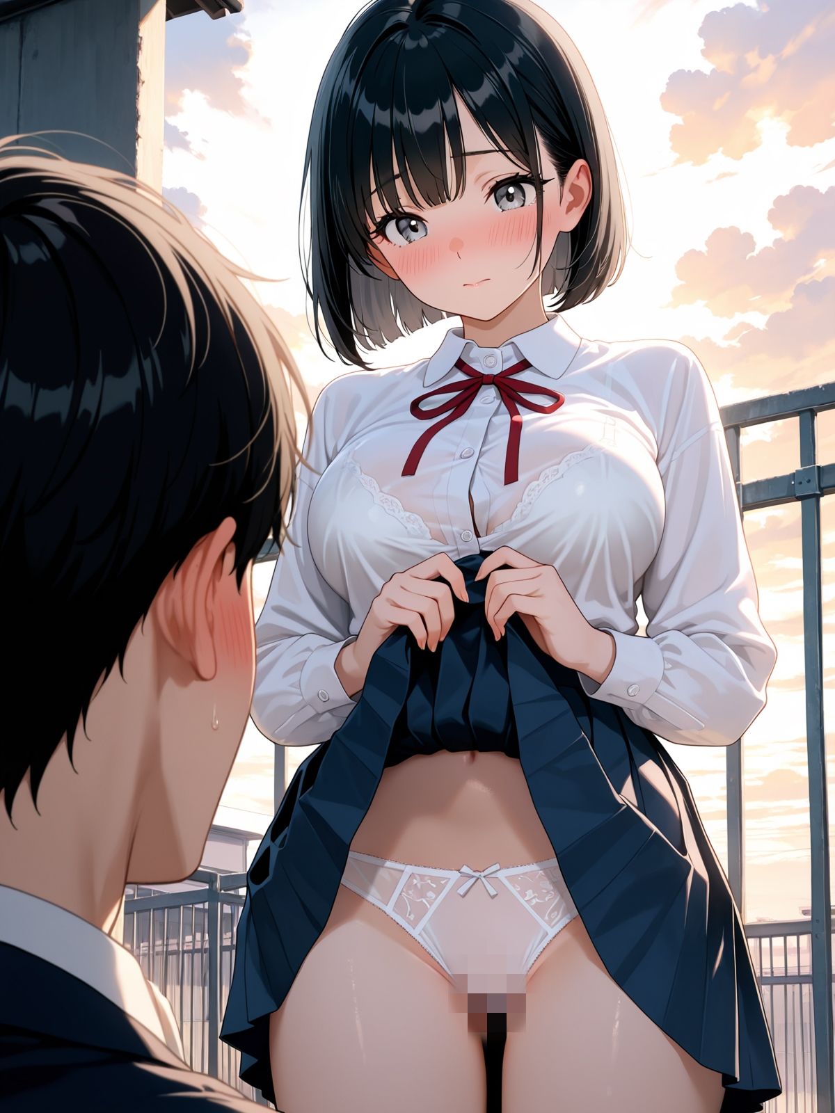 【AI学園喜ばれ部】部長と屋上でHして中だししたら喜ばれた - サンプル画像 5