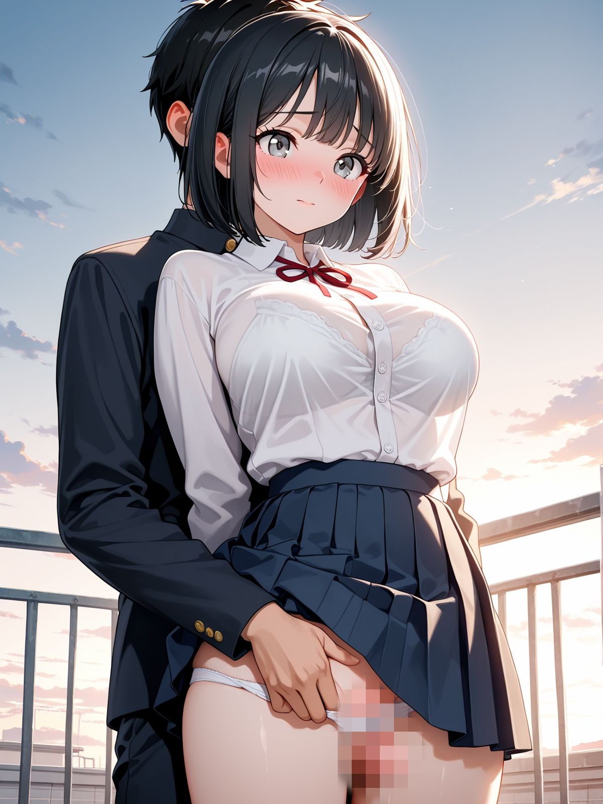 【AI学園喜ばれ部】部長と屋上でHして中だししたら喜ばれた - サンプル画像 6