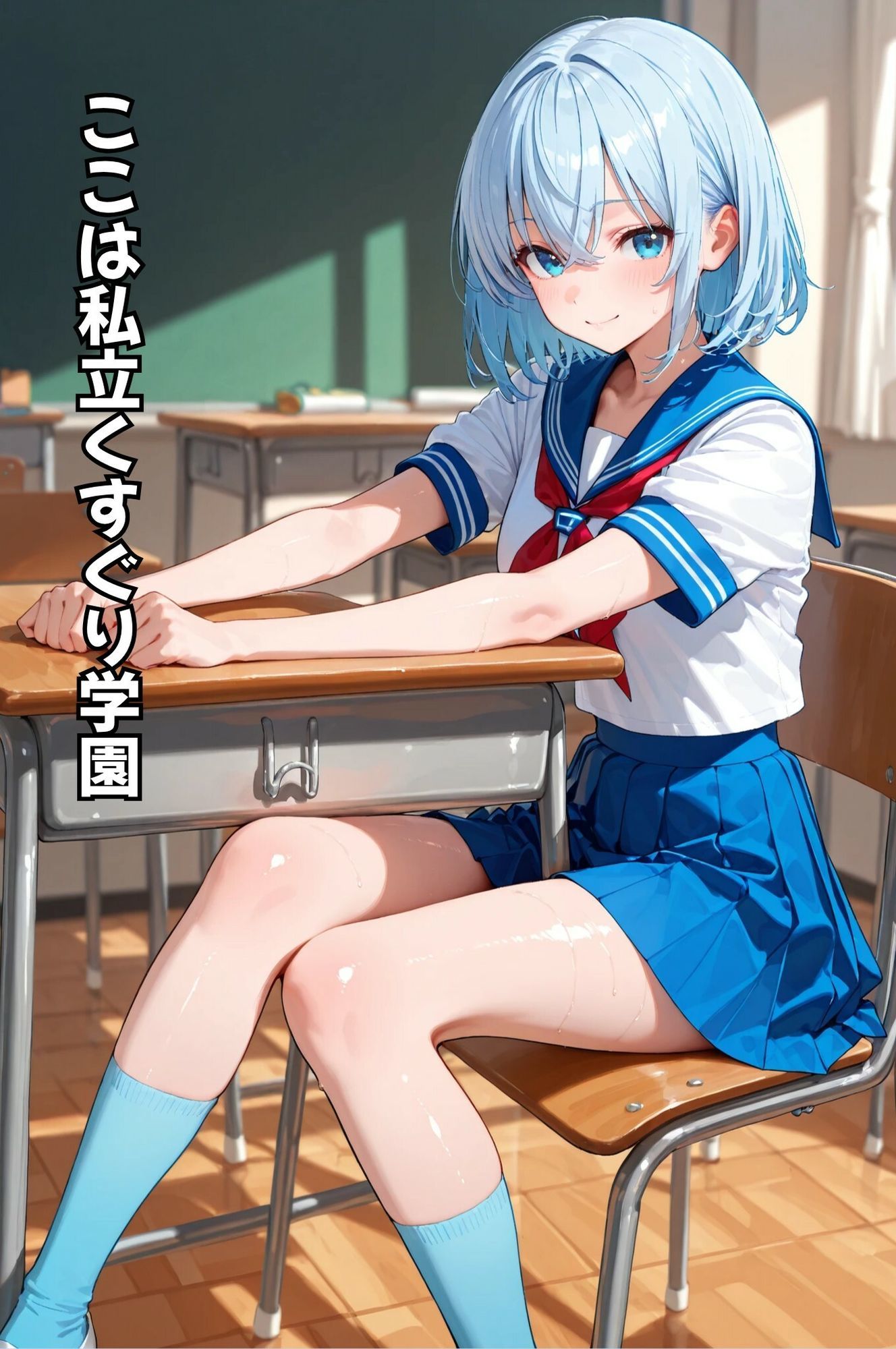 水着少女ガニ股拘束くすぐりイカせ - サンプル画像 1