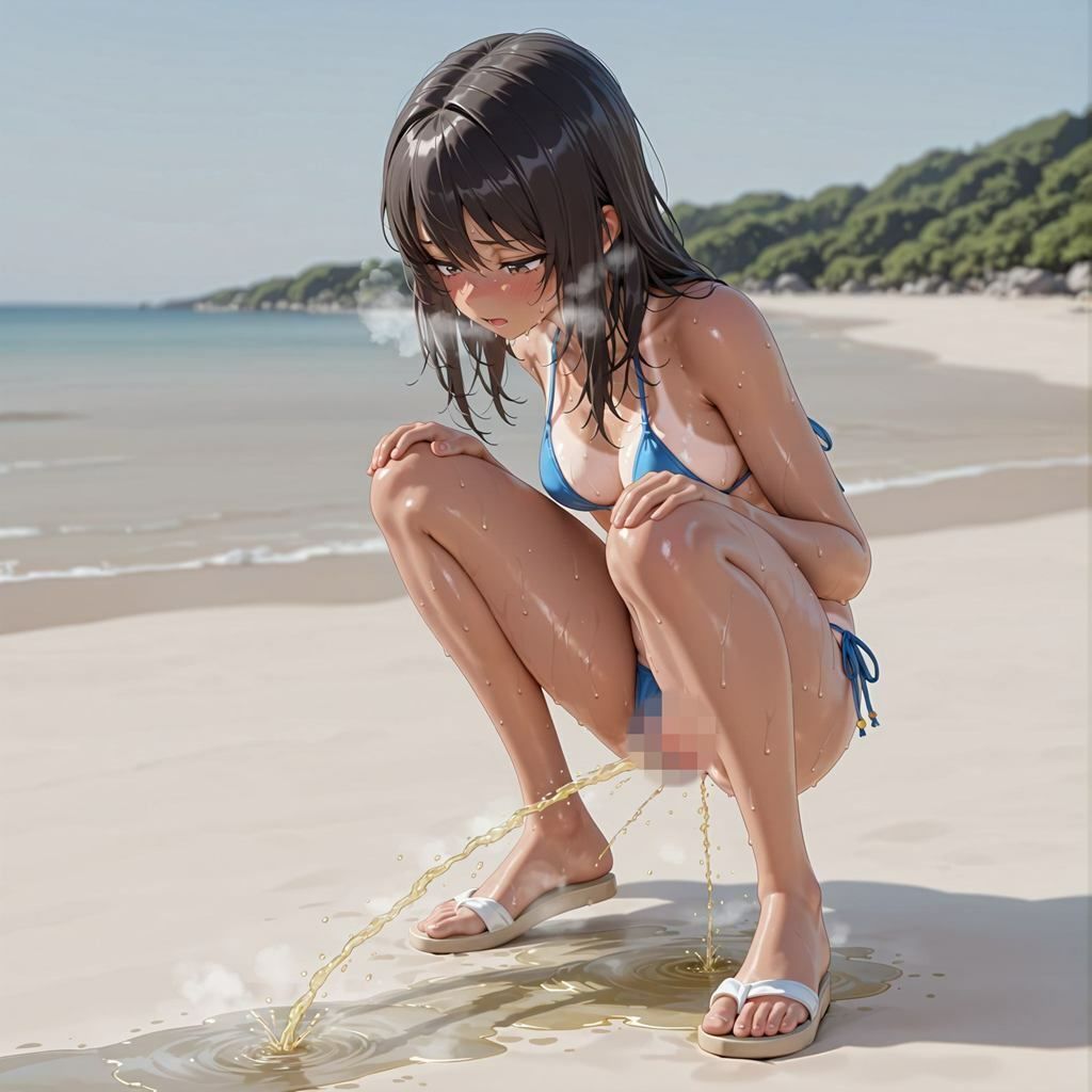 ビーチ限界放尿 - サンプル画像 1