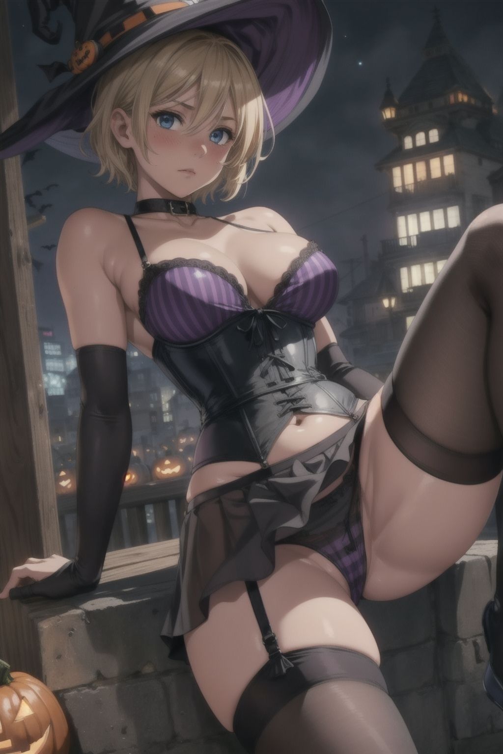 ブロンドショートのハロウィン 魔女衣装 - サンプル画像 1