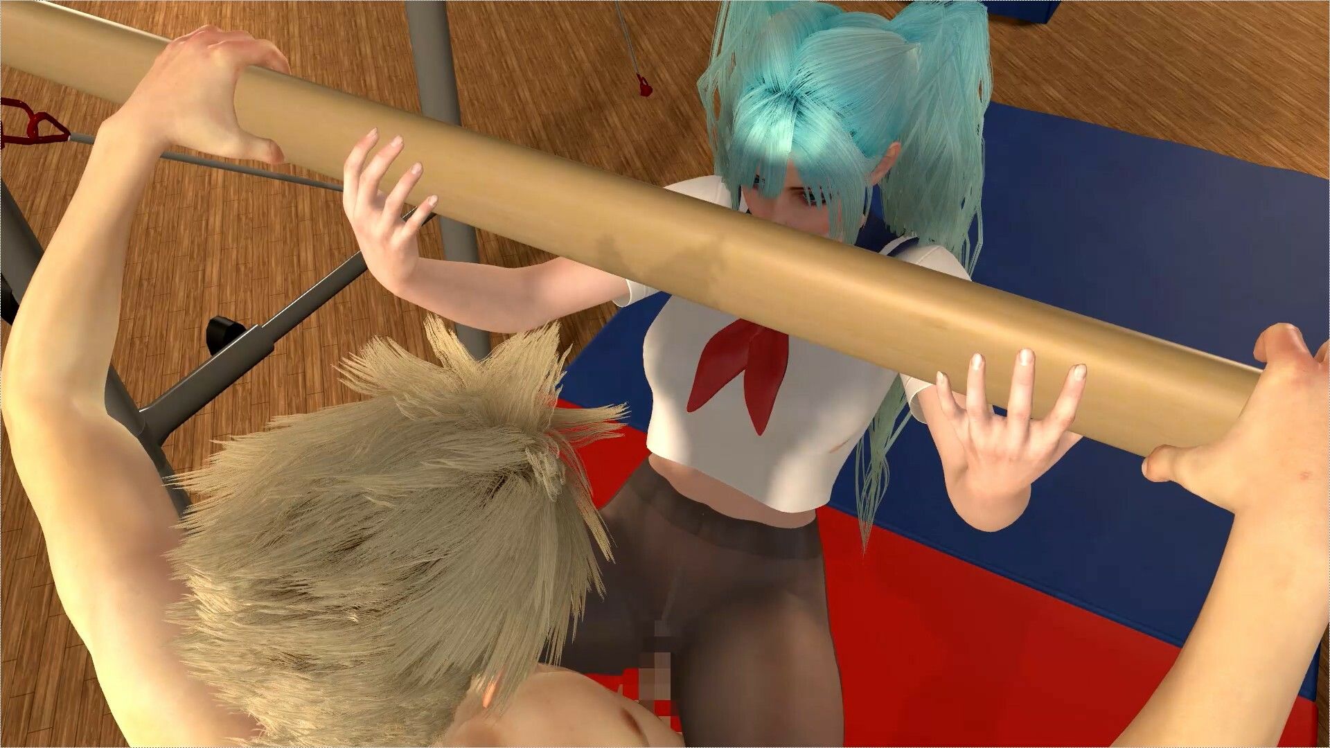 【ROMV339】【動画】初音ミク3Dセーラー制服黒ストッキングとクラウド「新体操鉄棒セックス」 - サンプル画像 1