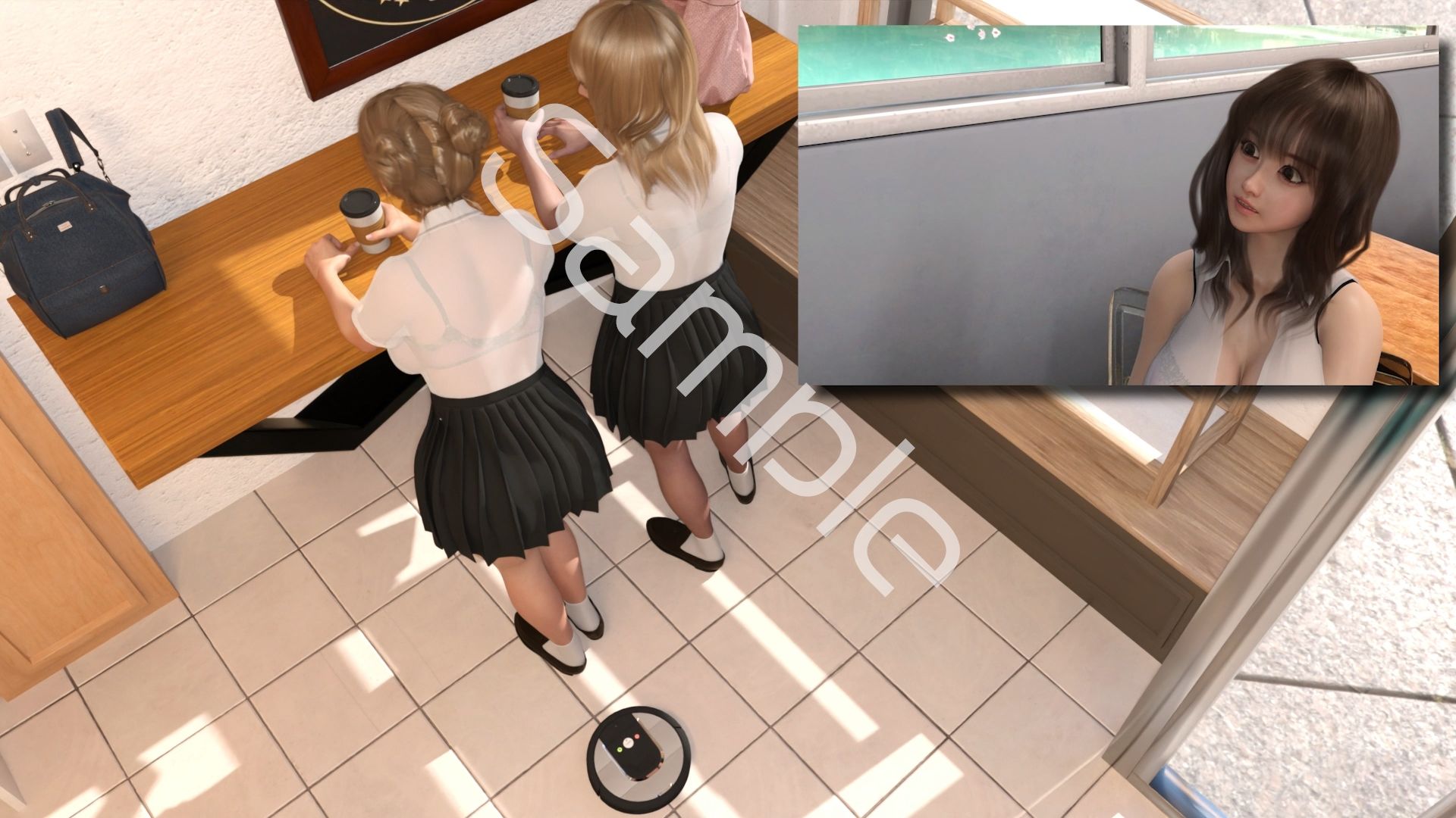 【▲100△100●100】学校帰りにコーヒーショップに寄って雑談する廻里と友梨。2025シリーズ（009:クラスのスケベ男子共が、あずま先生のエロエロボディをオナネタにシコったりオッパイ揉みたいとかスカート捲りたいとかヤりたいとか猥談しまくってる件） - サンプル画像 3