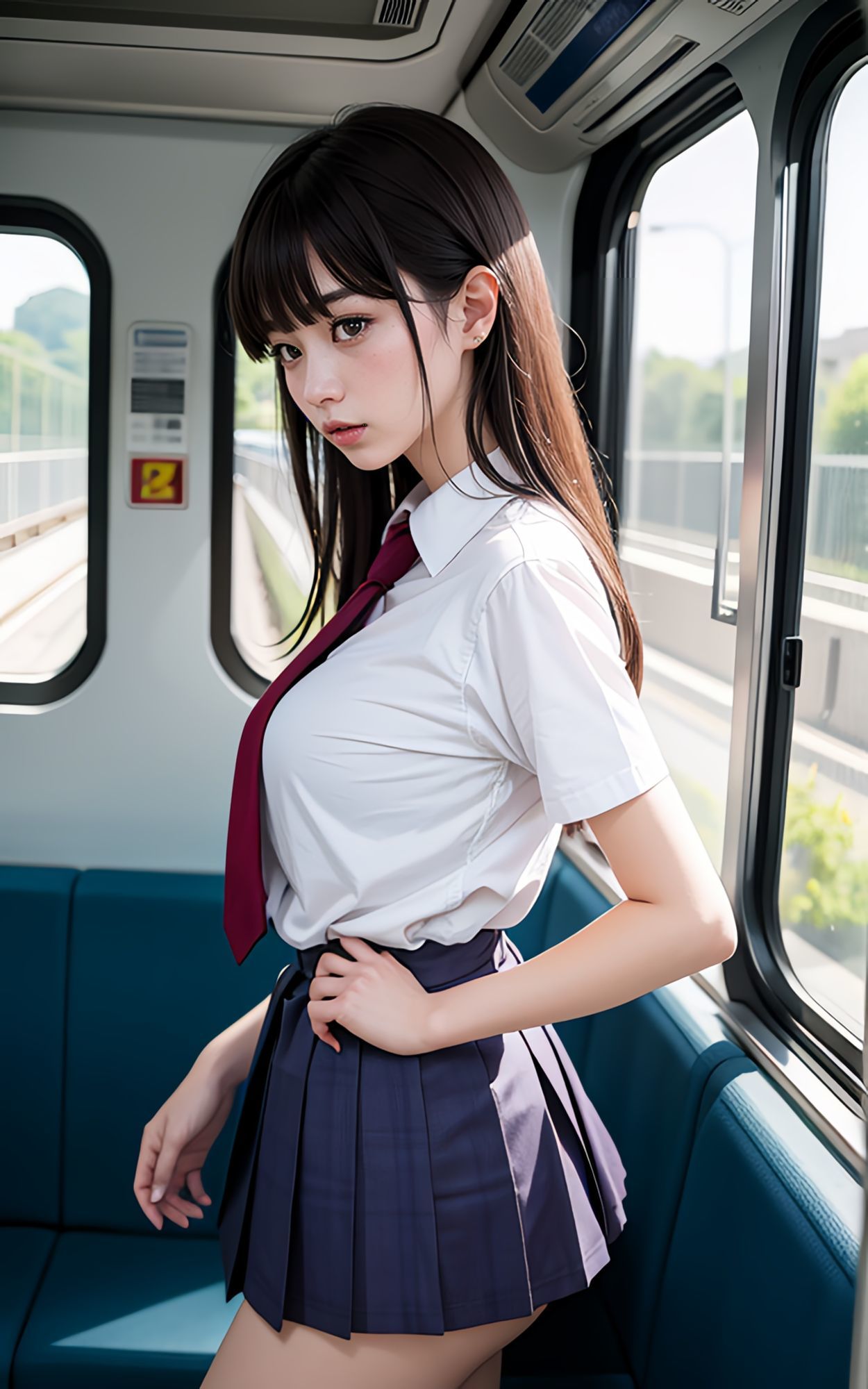 電車にいるセクシー制服美女 4K高画質 （全119枚） - サンプル画像 2
