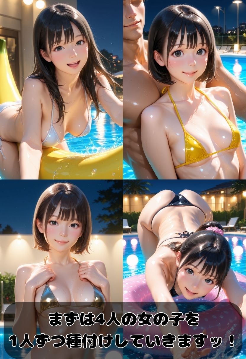 子作りナイトプール  〜ヤリ目のビッチ達に種付けせっくす〜 - サンプル画像 3