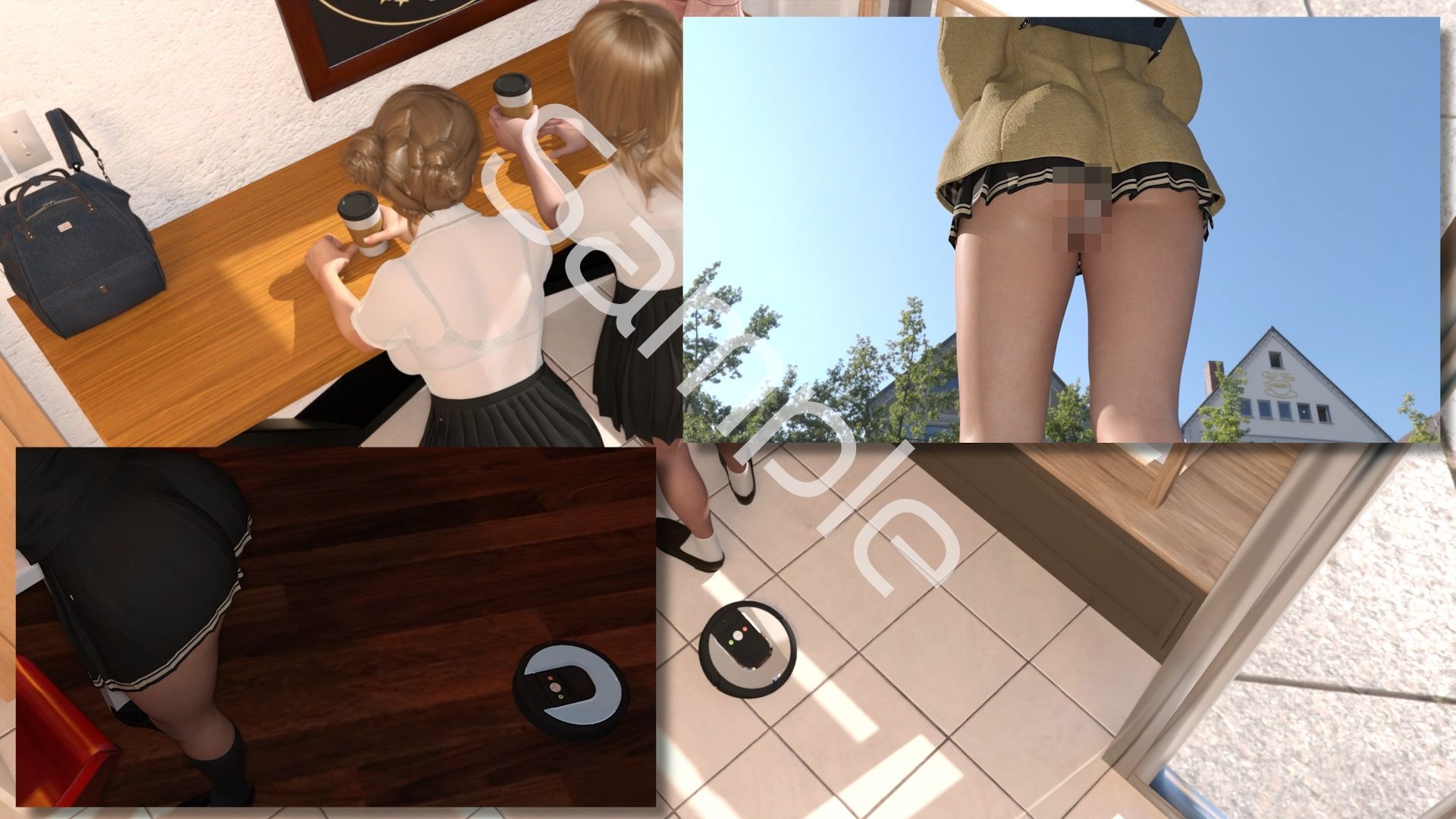 【▲100△100●100】学校帰りにコーヒーショップに寄って雑談する廻里と友梨。2025シリーズ（010:同学年の二階堂沙耶が駅のホームや図書室でスカート内を盗撮され、純白のパンティが映った動画が盗撮動画サイトで売られ、数千DLでオナネタにされまくってる件） - サンプル画像 2