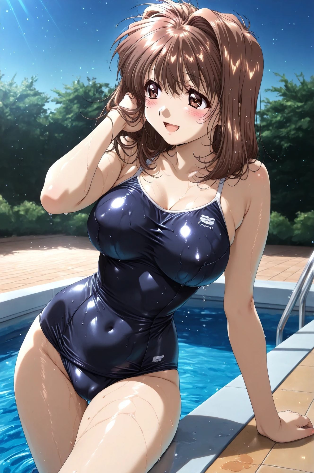 AIイラストCG集115 L〇VERS 恋に〇ちたら 河〇理恵（プール編・縦長画像） - サンプル画像 1