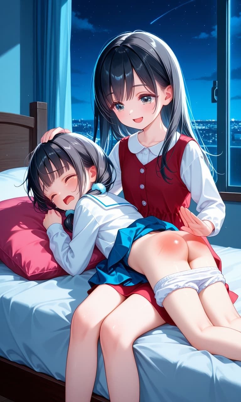 姉妹お尻叩きイラスト集 - サンプル画像 1