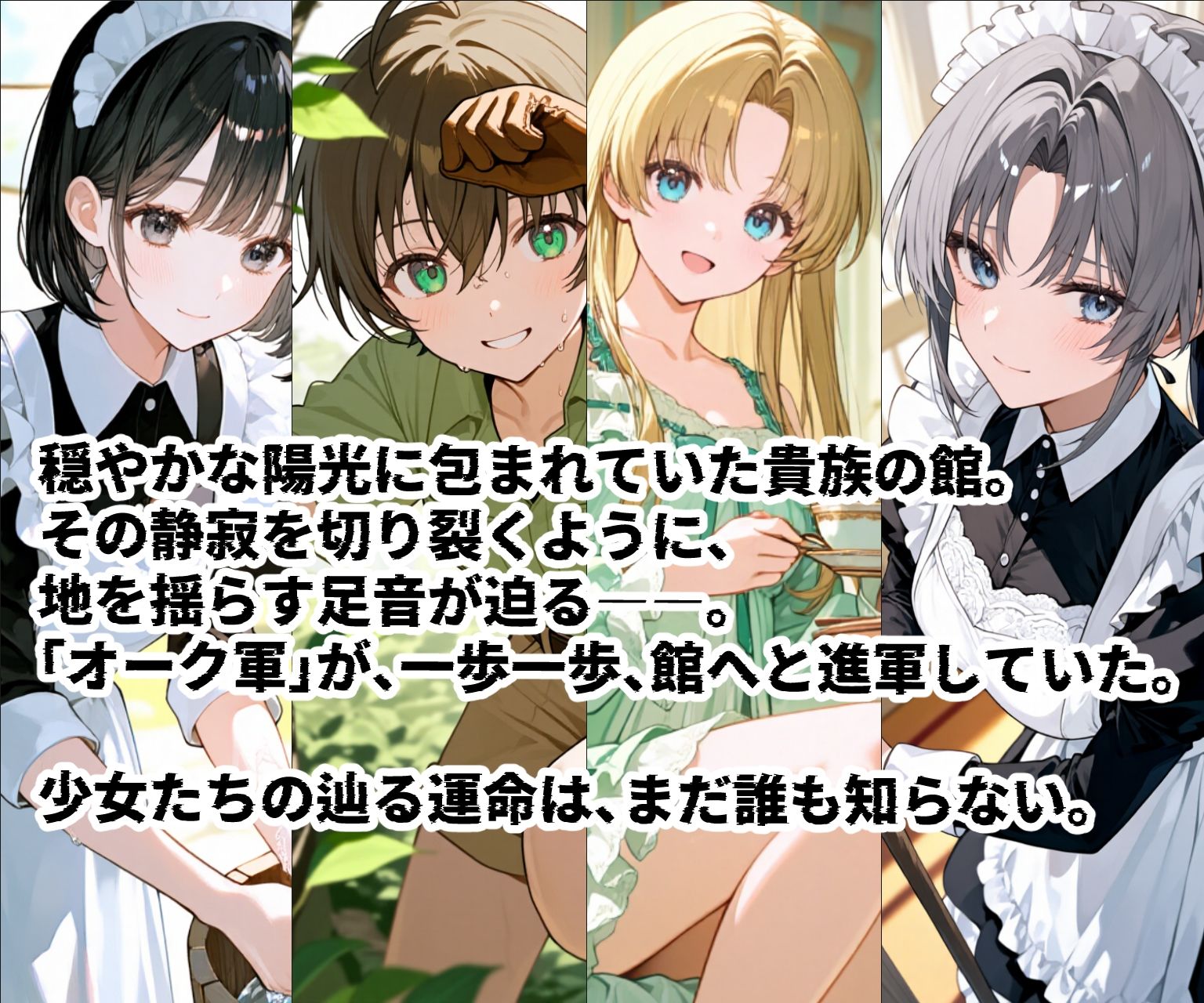 苗床捕獲-蹂躙- オークの襲来！蹂躙されて苗床となった館の少女たち - サンプル画像 1