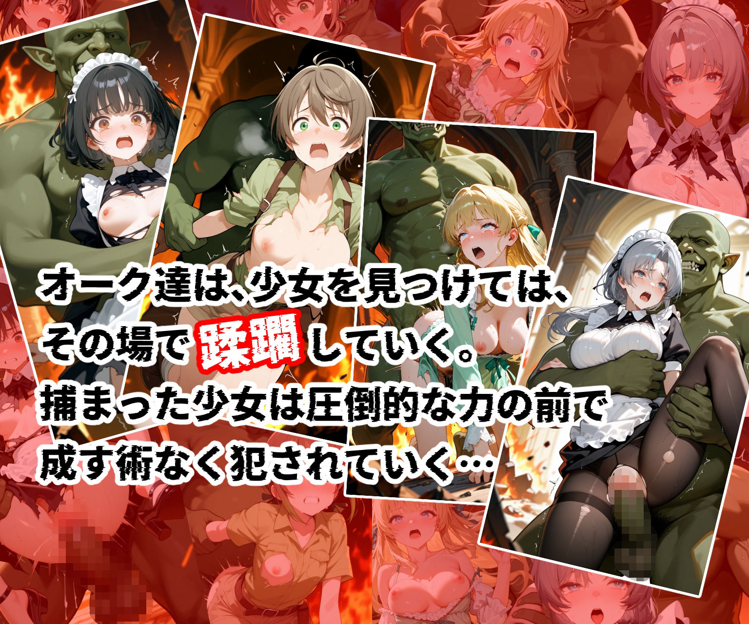 苗床捕獲-蹂躙- オークの襲来！蹂躙されて苗床となった館の少女たち - サンプル画像 3