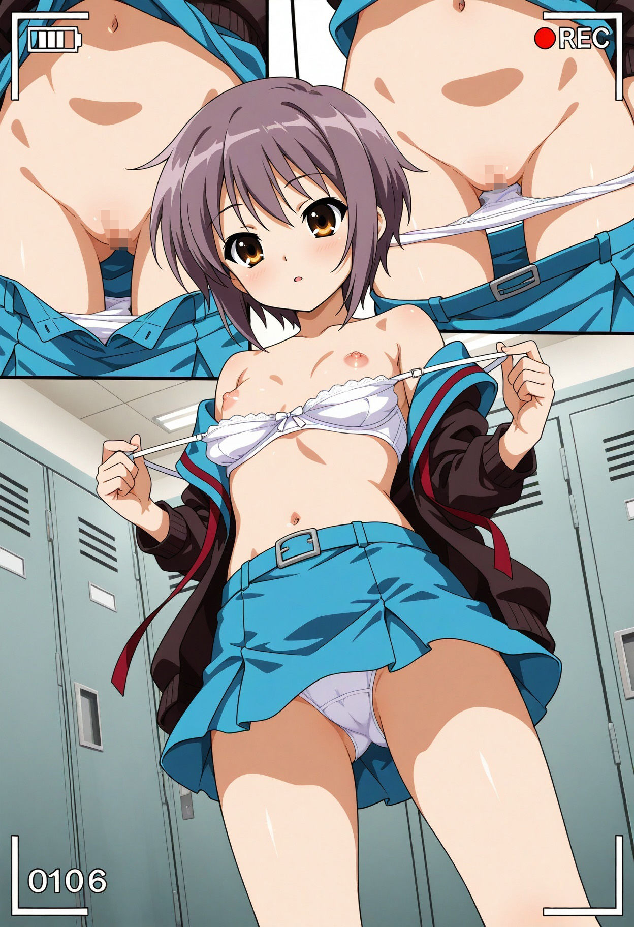 スカート内盗撮、着替え盗撮、野ション、野外露出風【長門有希風1】 - サンプル画像 4