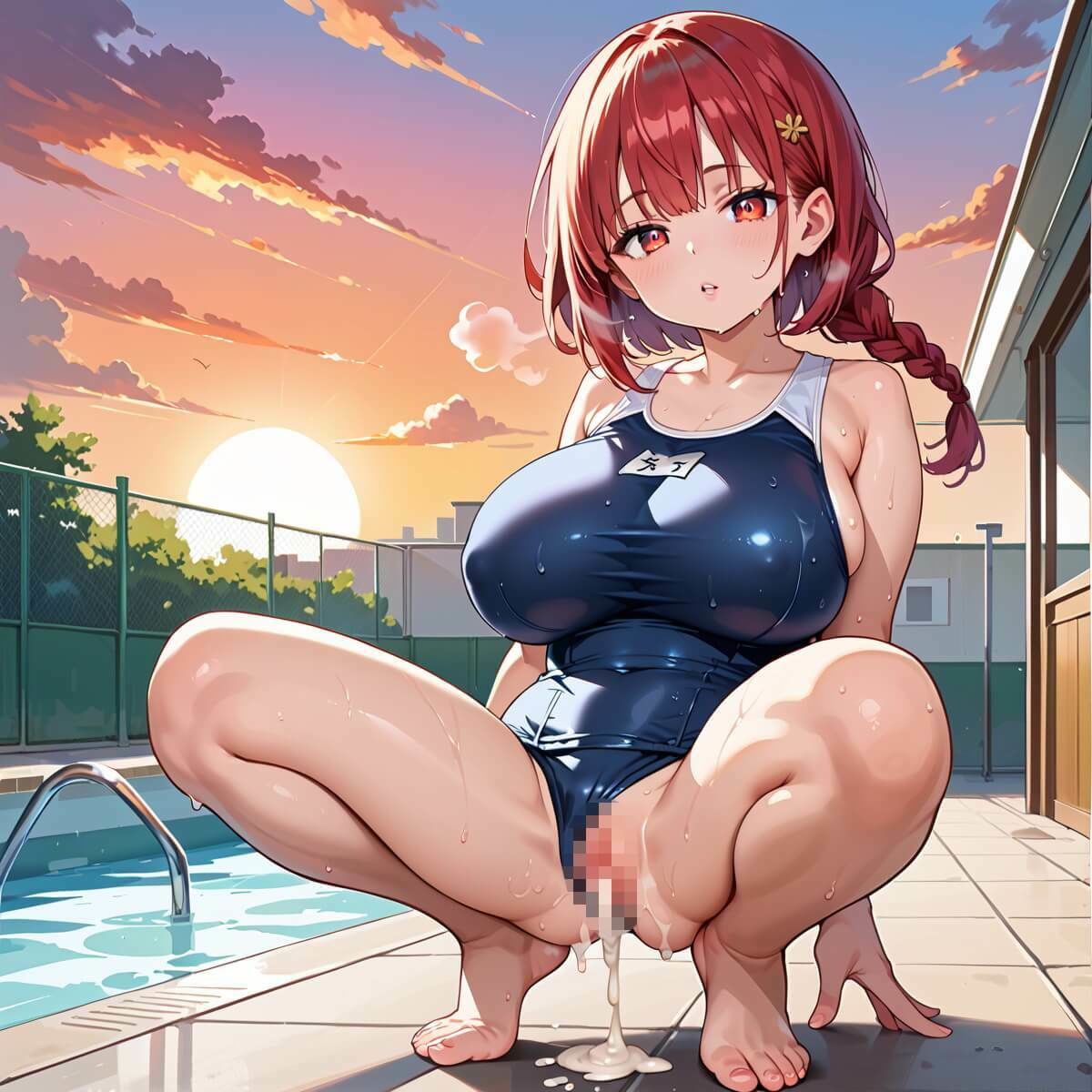 夕日の中スク水姿が輝きすぎている2！220枚 - サンプル画像 1