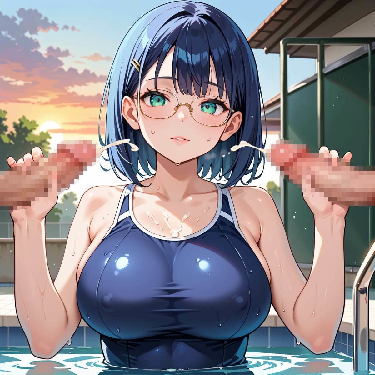 夕日の中スク水姿が輝きすぎている2！220枚 - サンプル画像 3