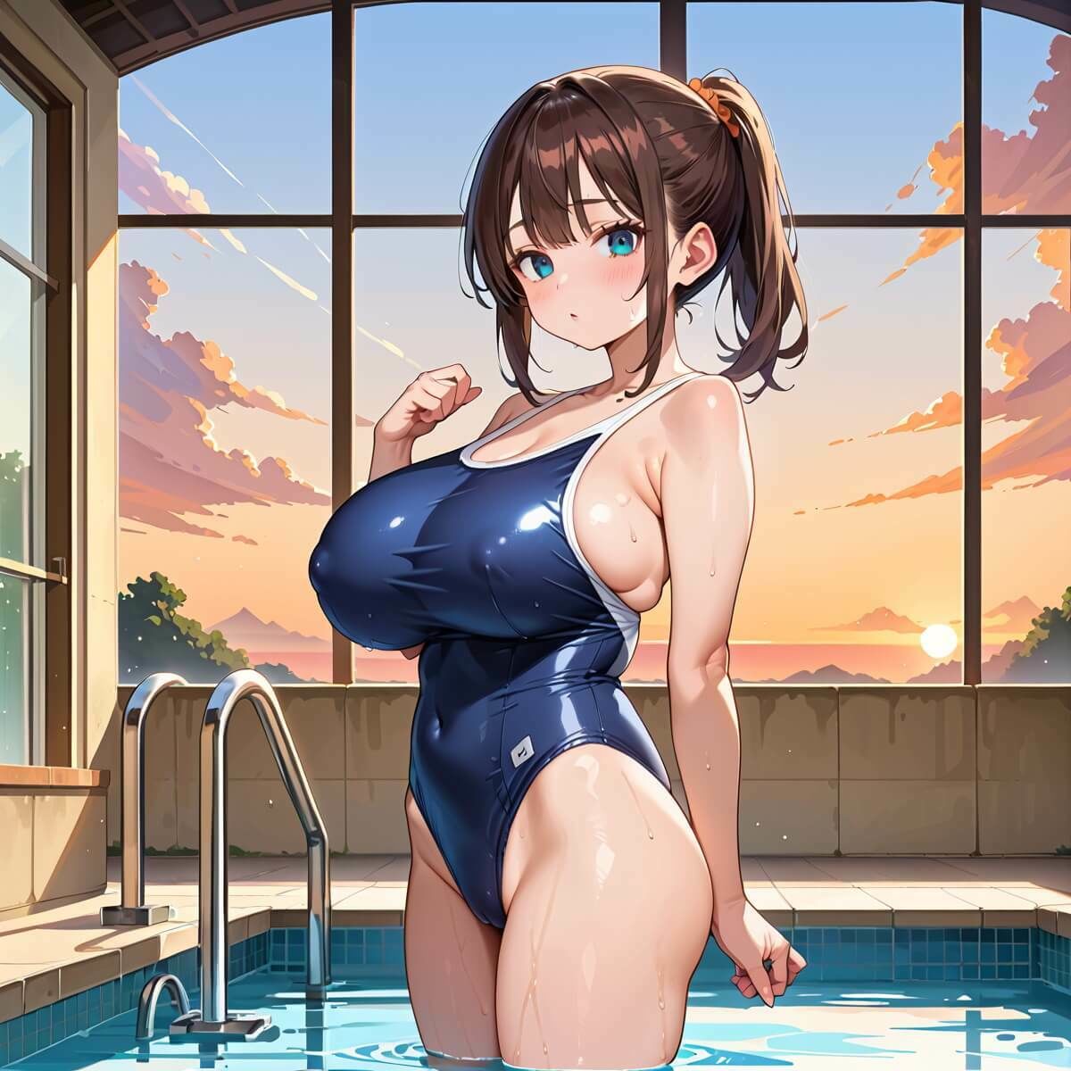 夕日の中スク水姿が輝きすぎている2！220枚 - サンプル画像 6