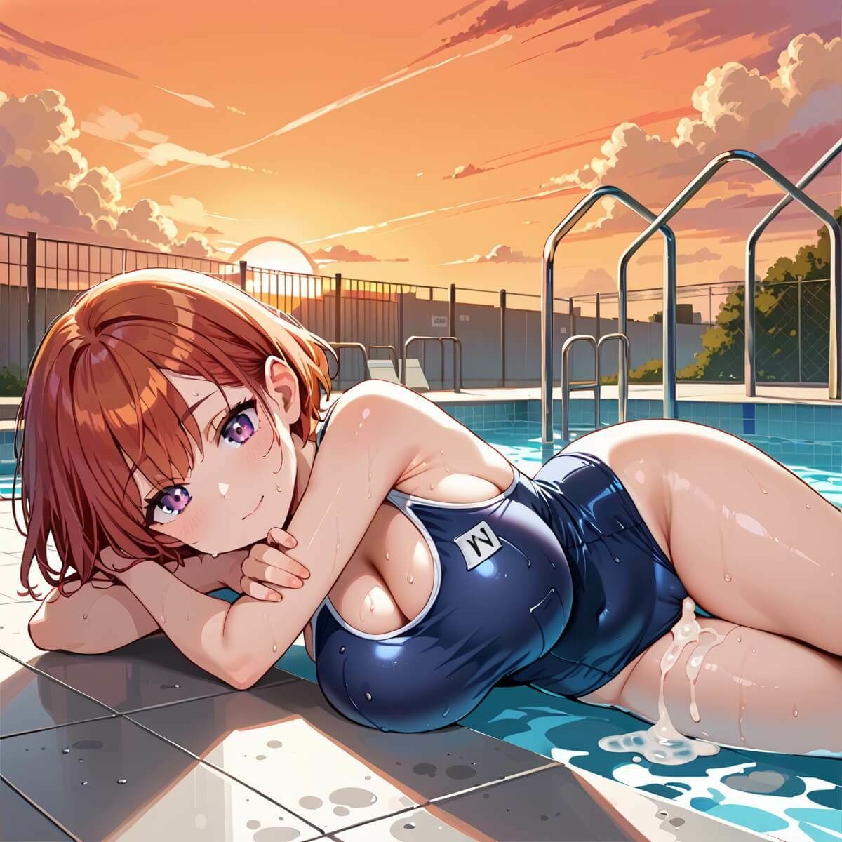 夕日の中スク水姿が輝きすぎている3！220枚 - サンプル画像 9