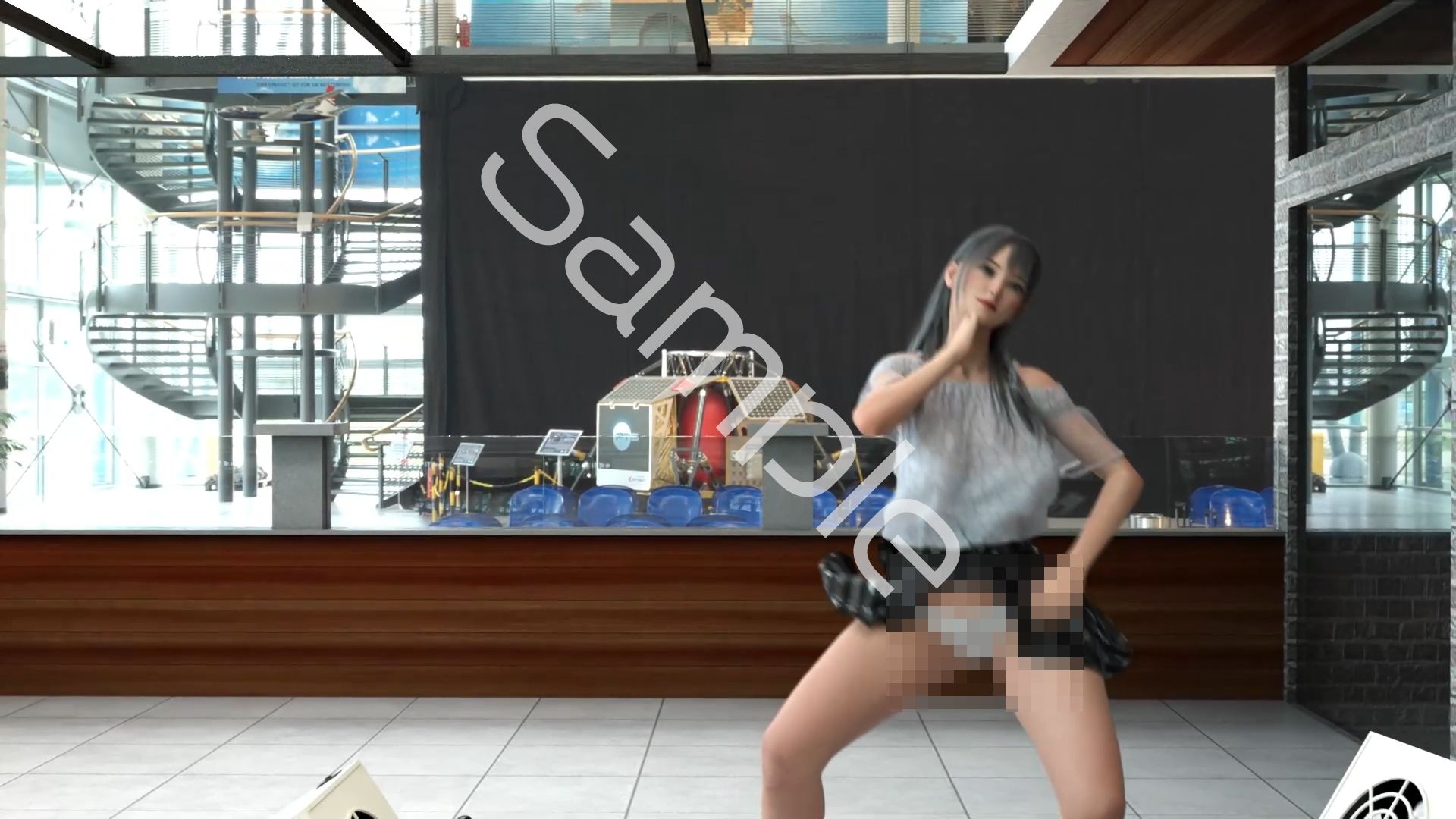 女子アナになった二階堂沙耶・早朝のニュース番組の冒頭でミニスカートでダンスすることを業務命令で強要される・ダンスVer.3:Vol.01『ただの話題作りとのことで電源OFF（のはず）のカメラが4台、ローアングルから彼女のスカート内を覗き込むように設置されている:PV01_純白Tバックパンティで扇風機風チラ』 - サンプル画像 4