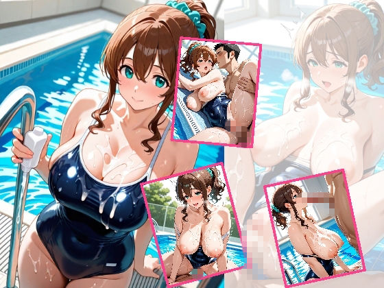 爆乳人妻4人とスク水着＆ローションでぬるぬるセックス - サンプル画像 4