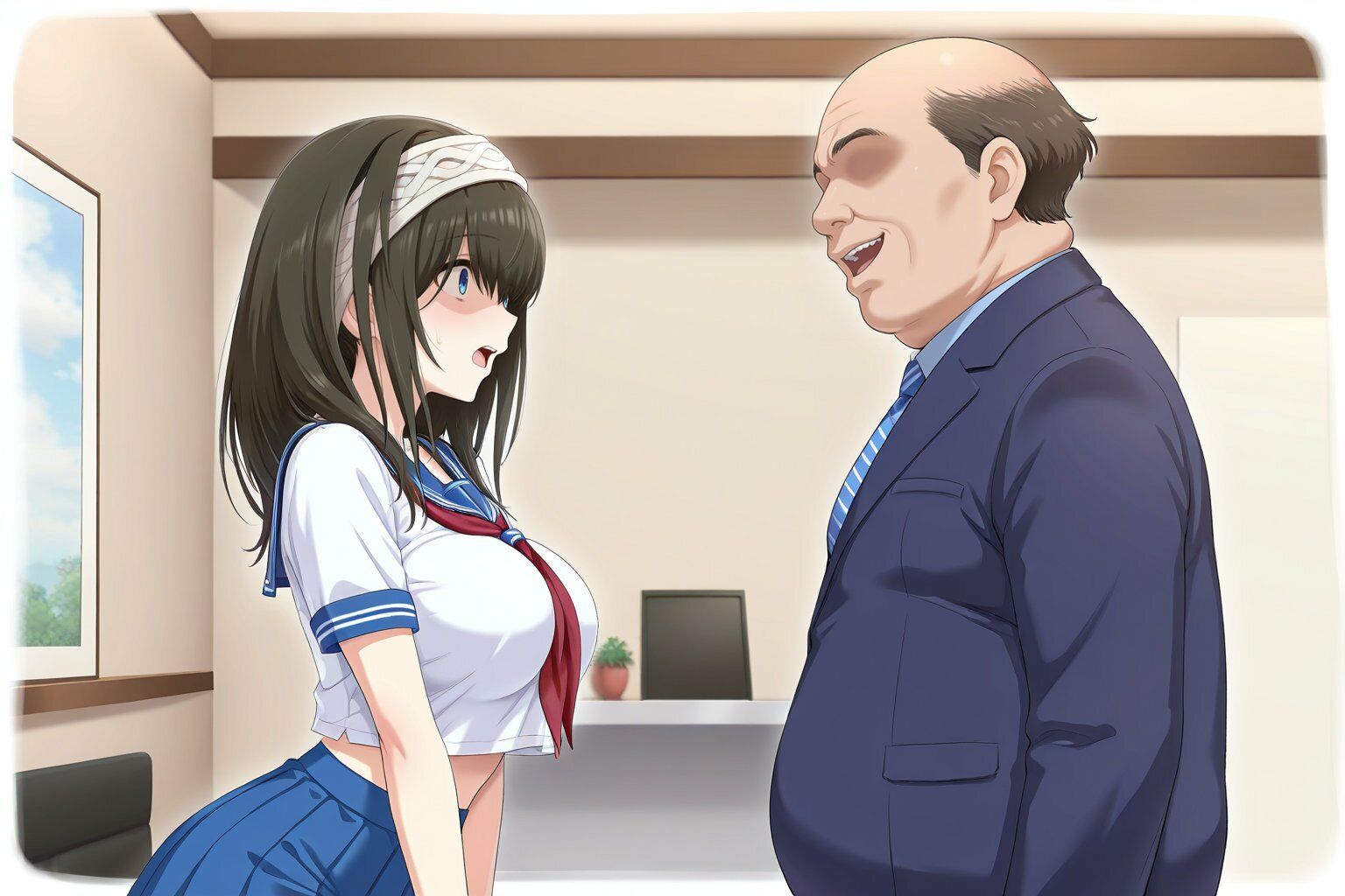 鷺●文香 セーラー服でキモおじ接待 - サンプル画像 2