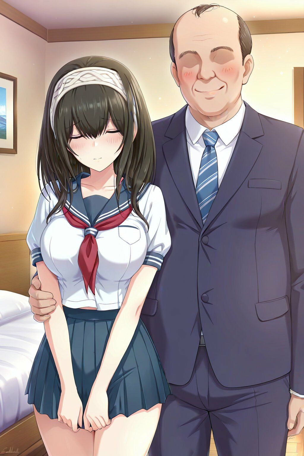 鷺●文香 セーラー服でキモおじ接待 - サンプル画像 3