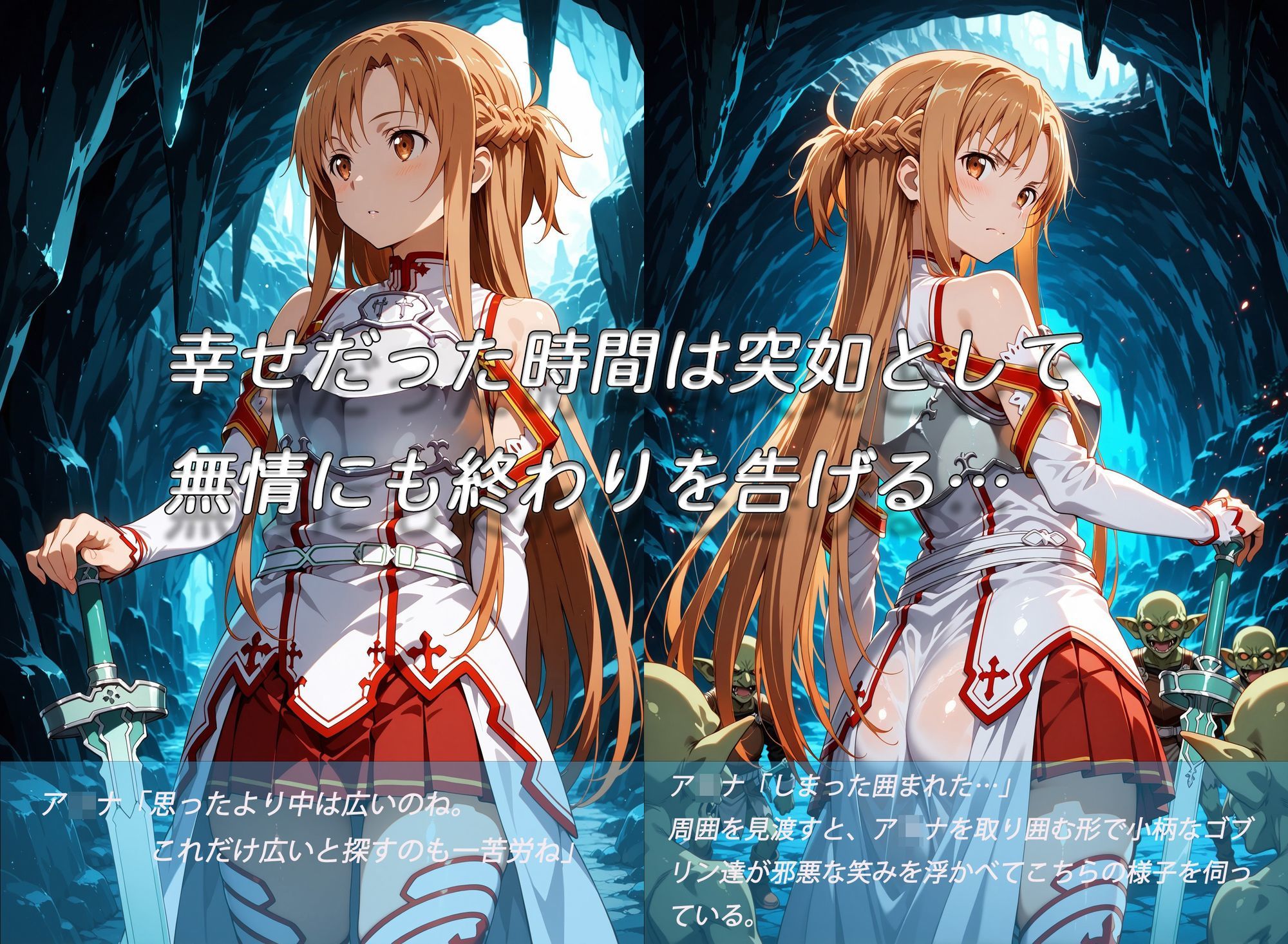 ダンジョン内でゴブリン達に襲われ、孕ませられ快楽に溺れて堕ちる美少女副団長 - サンプル画像 2