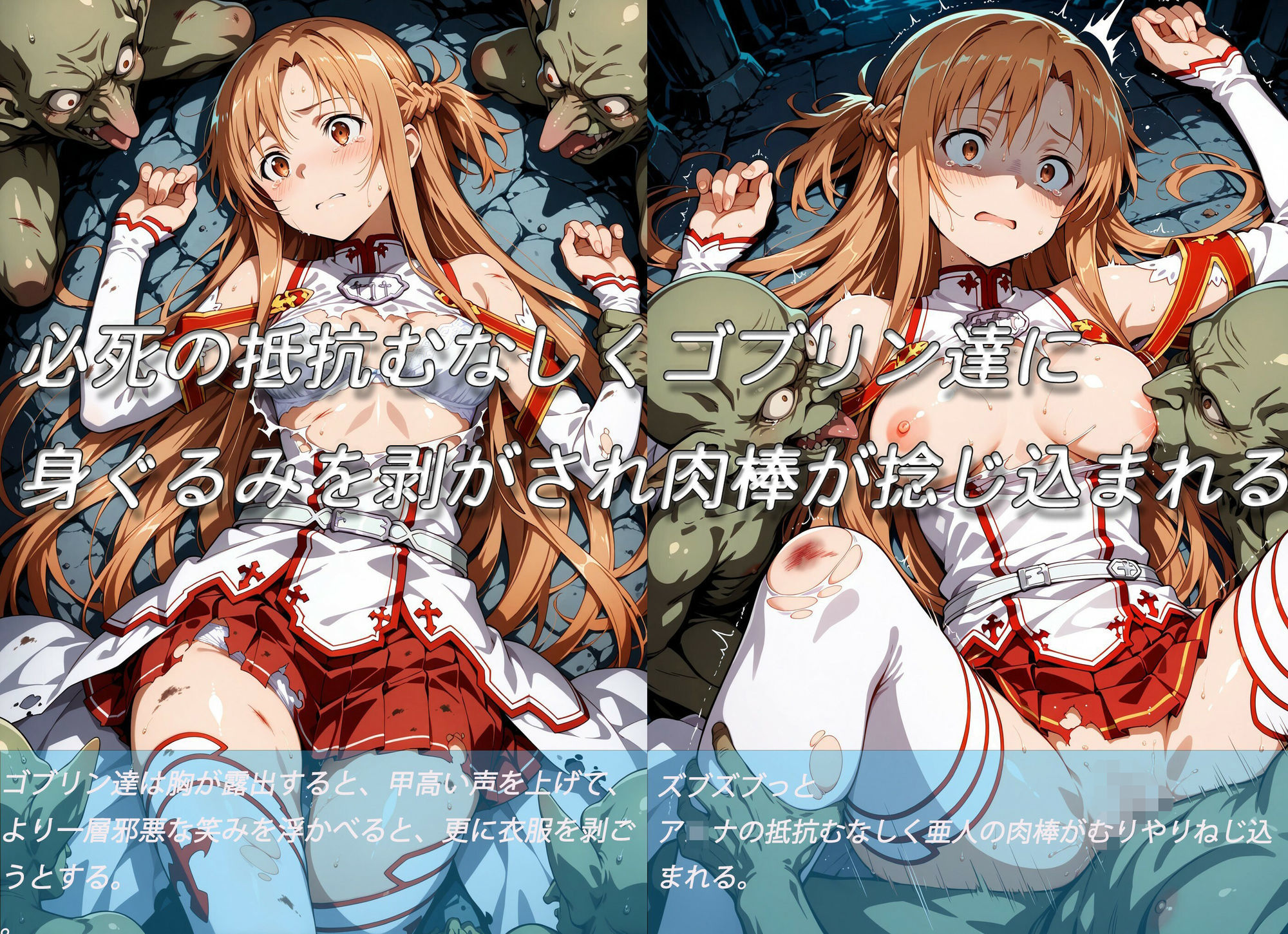 ダンジョン内でゴブリン達に襲われ、孕ませられ快楽に溺れて堕ちる美少女副団長 - サンプル画像 3